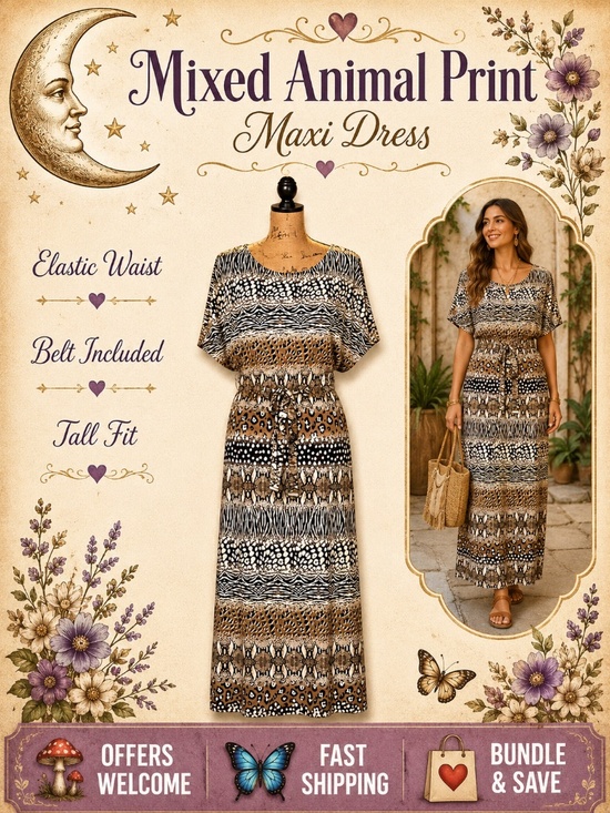 Rafaella Dresses & Skirts - Rafaella Mixed Animal Print Maxi Smocked Waist Belt Tall L